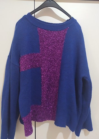 Parlak Mor Detaylı Kadın Triko Kazak - Görsel 2