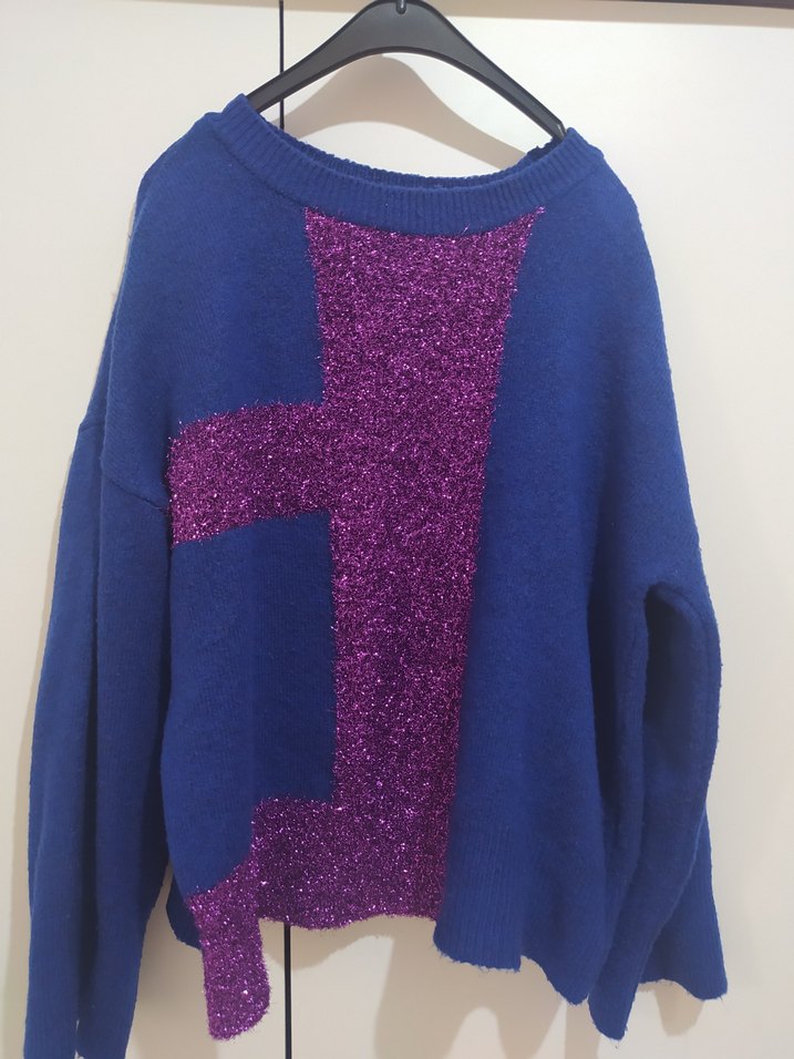 Parlak Mor Detaylı Kadın Triko Kazak - Görsel 2