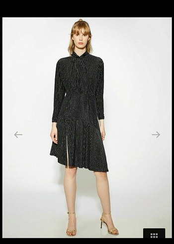 Siyah Pilili Uzun Kollu mıdır Elbise - Görsel 3