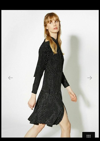 Siyah Pilili Uzun Kollu mıdır Elbise - Görsel 2