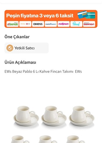 Beden beyaz Renk Beyaz 6'lı Porselen Kahve Fincanı Seti