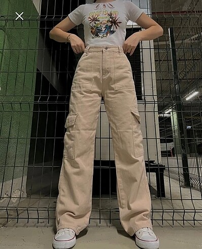 y2k krem kargo pantolon