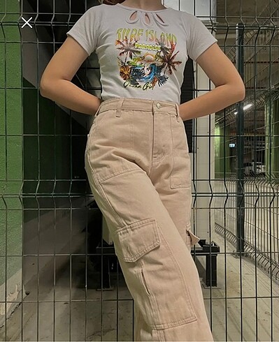American Vintage y2k krem kargo pantolon