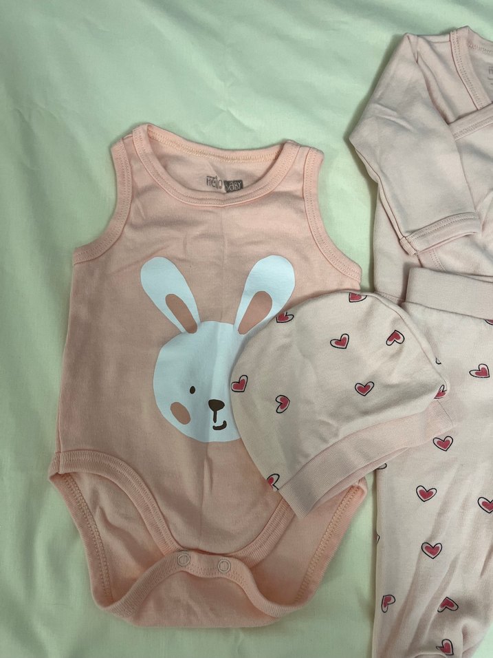 Pembe Bebek Kız Takımı Kalp Desenli - Görsel 2