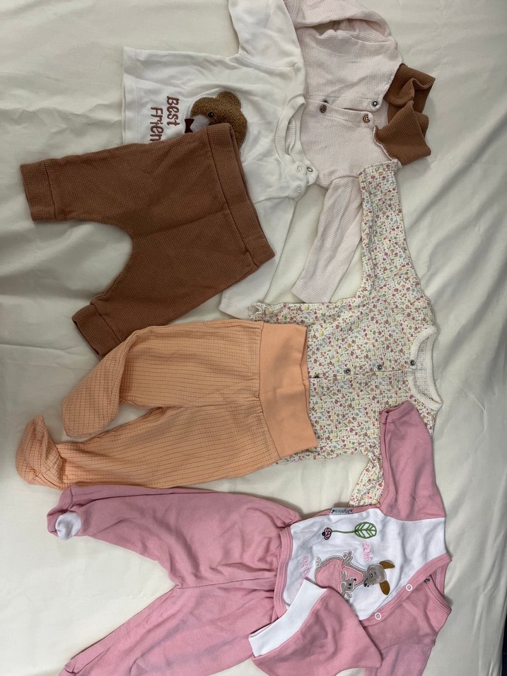 Bej Düğmeli Uzun Kollu Bebek Kıyafet Seti - Görsel 3
