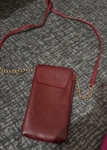 Bordo Zincir Detaylı Deri Kadın Çapraz Çanta - Görsel 2