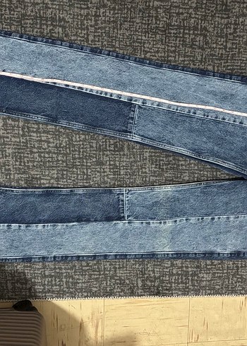 Çizgili Gri Denim Kadın Pantolon - Görsel 2