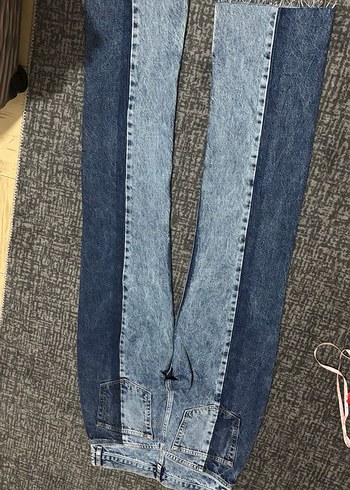 Çizgili Gri Denim Kadın Pantolon - Görsel 3