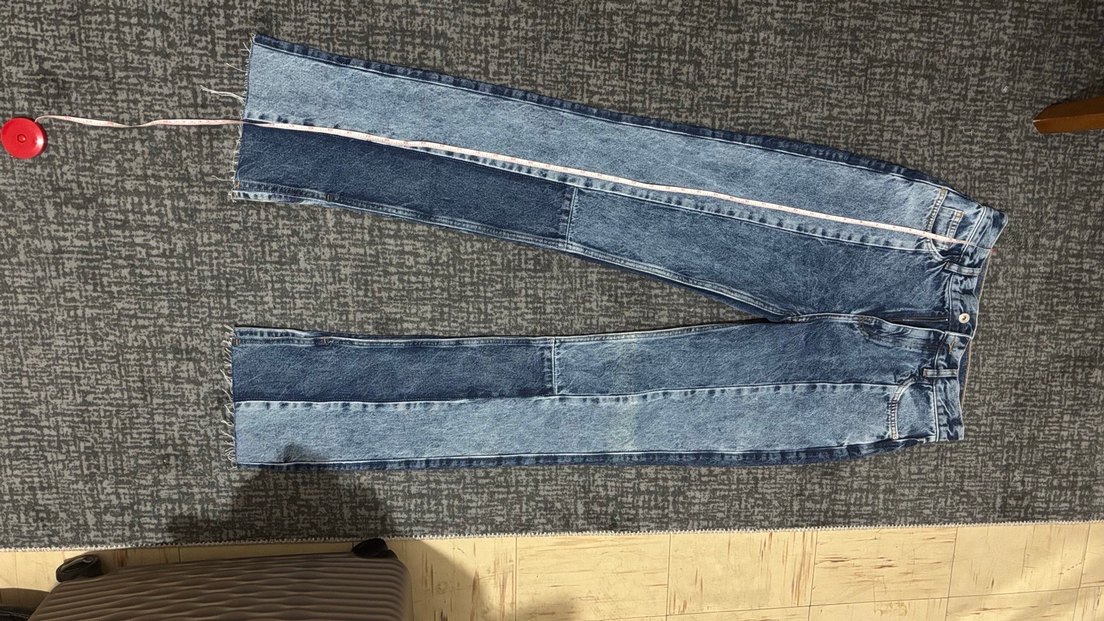 Çizgili Gri Denim Kadın Pantolon - Görsel 2