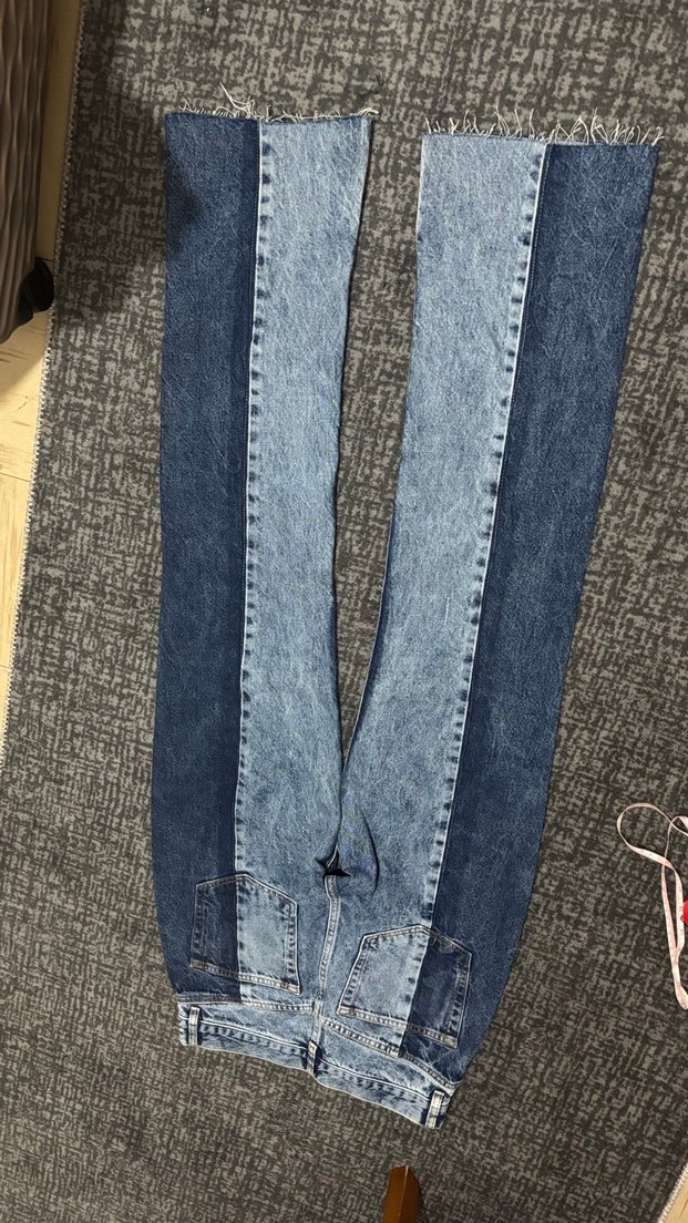 Çizgili Gri Denim Kadın Pantolon - Görsel 3