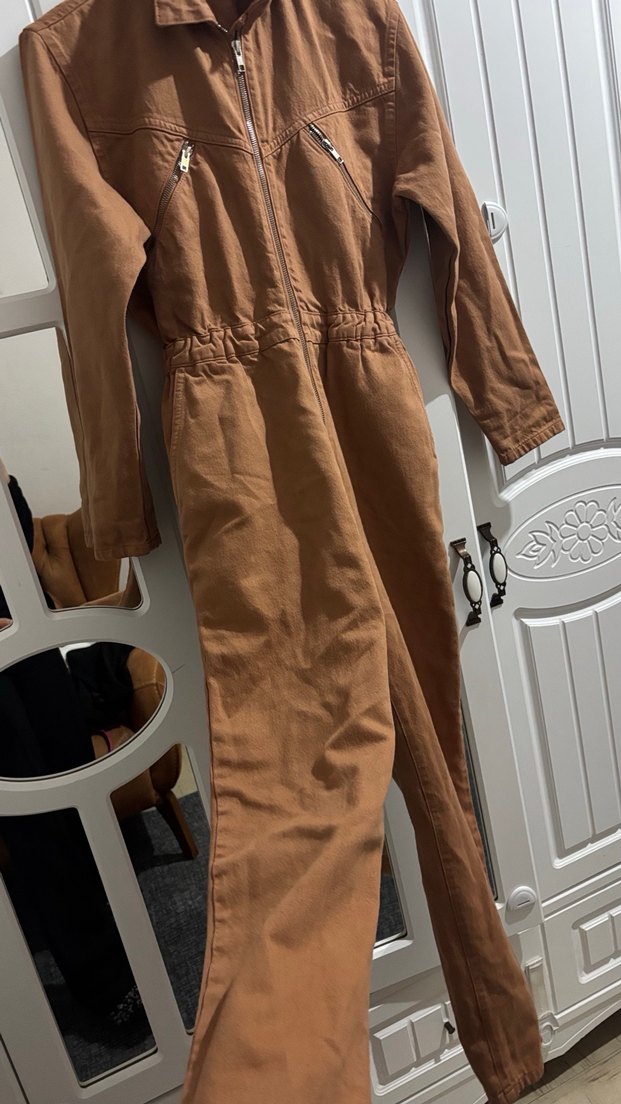 Kahverengi Kemerli Kadın Tulum - Görsel 5