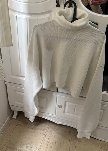 Beyaz Boğazlı Uzun Kollu İnce Triko Kazak - Görsel 6