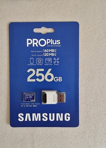 Samsung PRO Plus 256 GB Hafıza Kartı & USB 3.0 Reader (Sıfır Kap