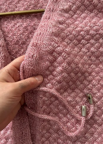 Zara Pembe V Yaka Örgü Yelek parlak simli ipi
