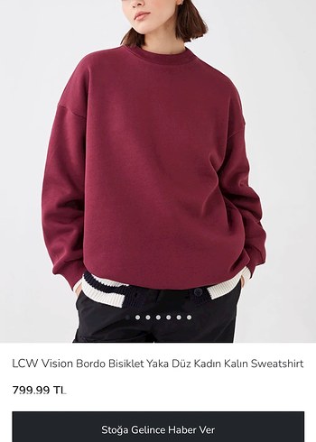 LCW Bordo Bisiklet Yaka Sweatshirt