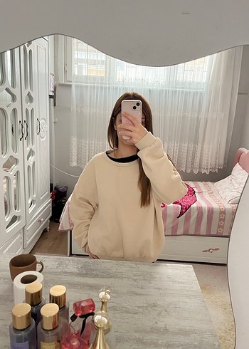 Pull and Bear Bej Kadın Oversize Sweatshirt