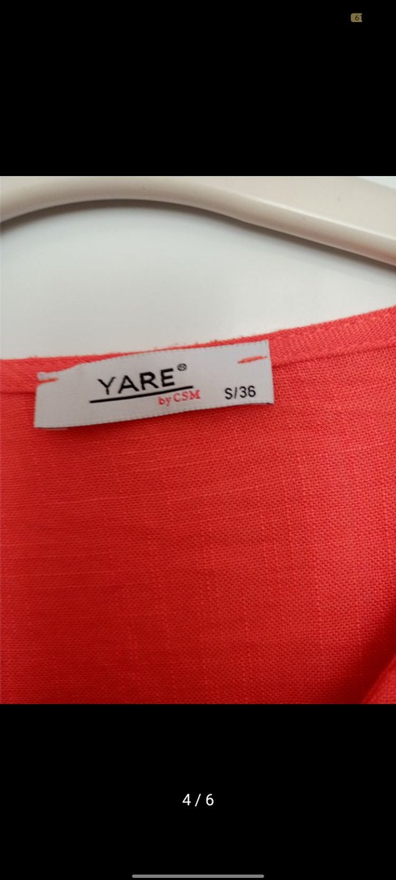 Kırmızı Nakışlı V Yakalı Keten Bluz - Görsel 3