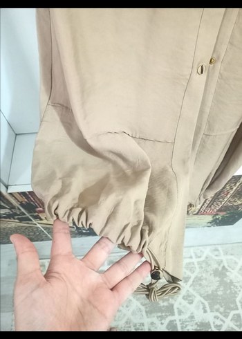 Bej Uzun Keten Trençkot - Görsel 6