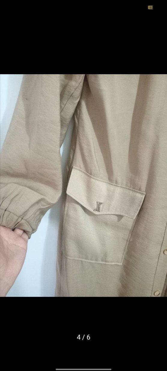 Bej Uzun Keten Trençkot - Görsel 4