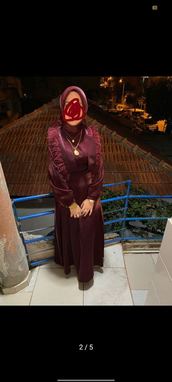 Bordo Drapeli Uzun Abiye Elbise - Görsel 3