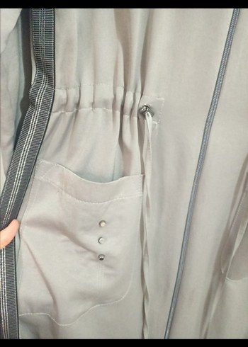 Uzun Gri Salaş Kapüşonlu Kadın Kaban - Görsel 5