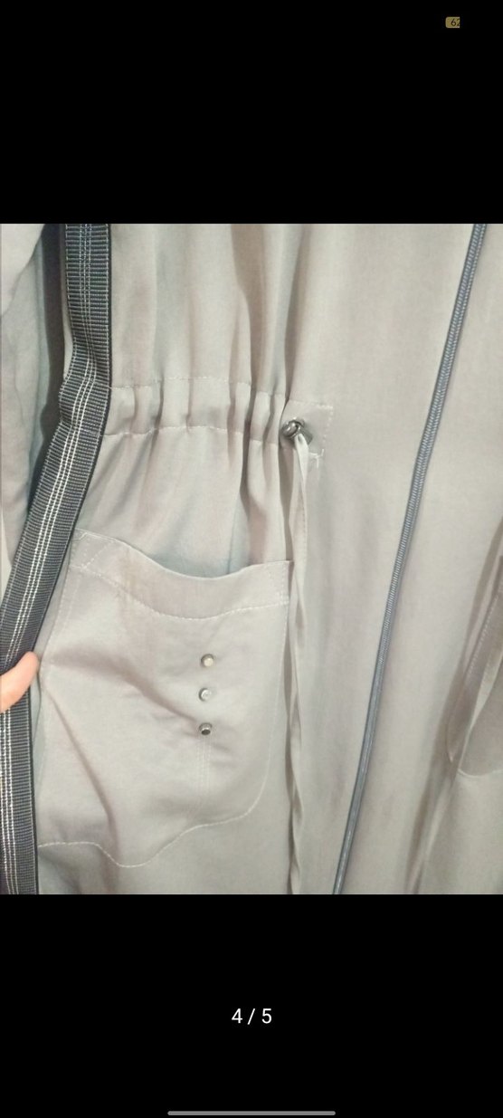 Uzun Gri Salaş Kapüşonlu Kadın Kaban - Görsel 5