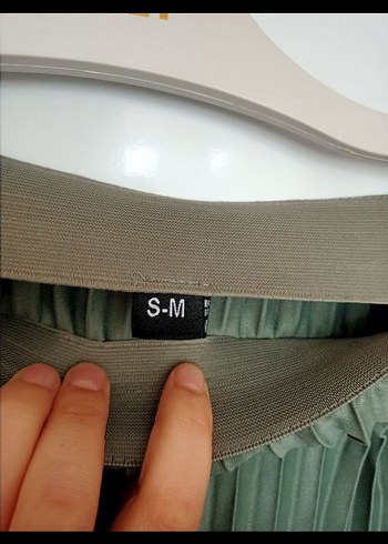 Uzun Pilili Gri-Yeşil Kadın Etek - Görsel 2