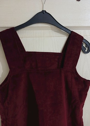 Bordo kadife Askılı kışlık elbise - Görsel 3