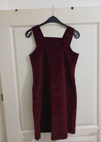 Bordo kadife Askılı kışlık elbise - Görsel 2