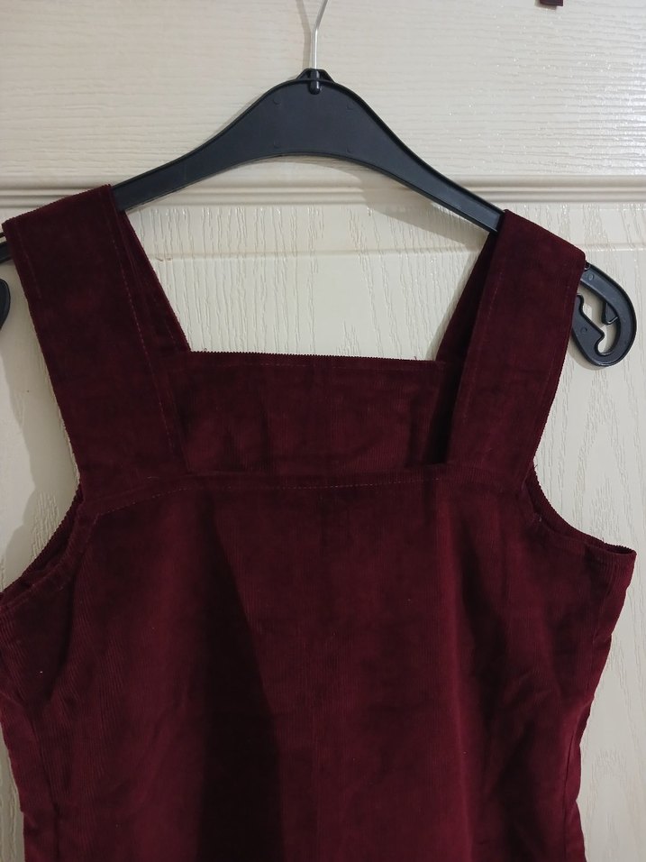 Bordo kadife Askılı kışlık elbise - Görsel 3