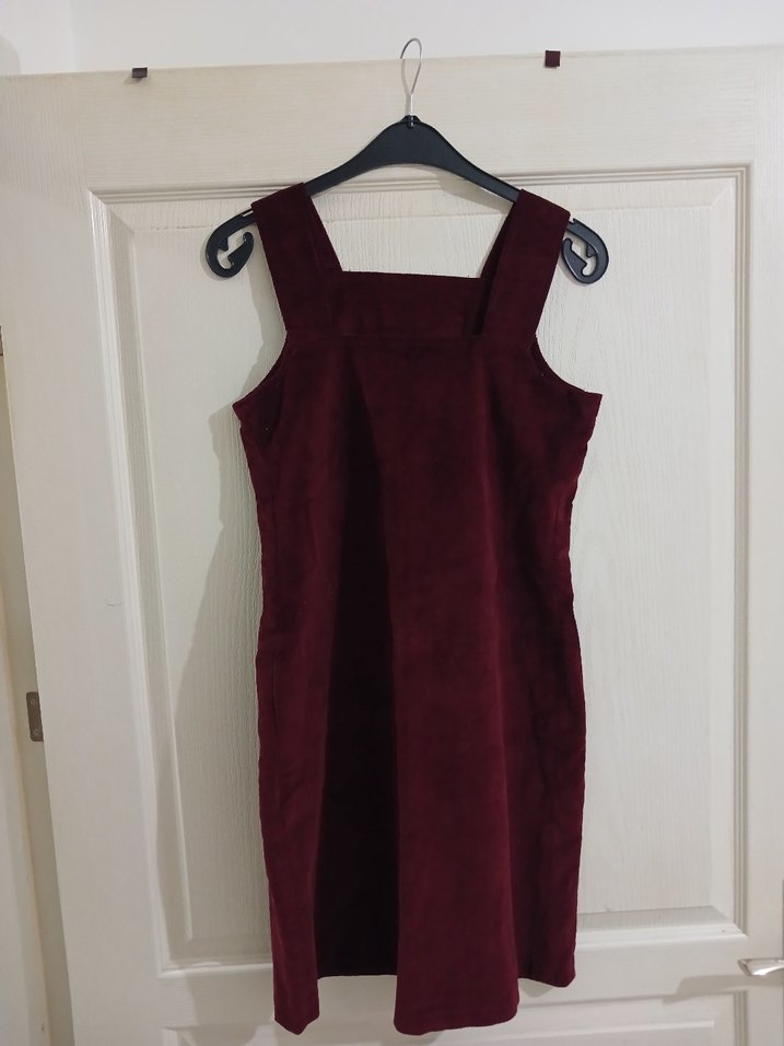 Bordo kadife Askılı kışlık elbise - Görsel 2