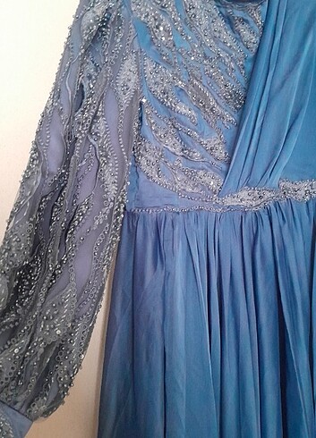 40 Beden mavi Renk Melike tatar tesettür abiye elbise 