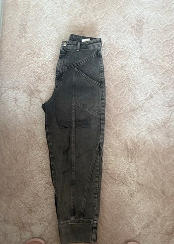 26 Beden Gri Bol Kesim Midi Kot Pantolon