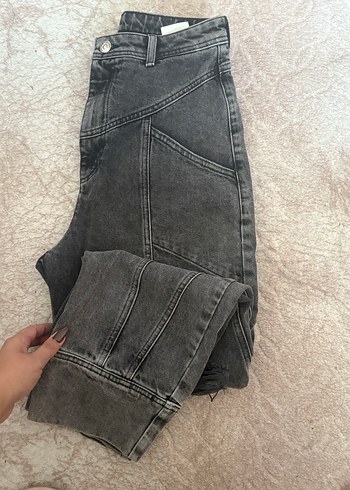 26 Beden gri Renk Gri Bol Kesim Midi Kot Pantolon