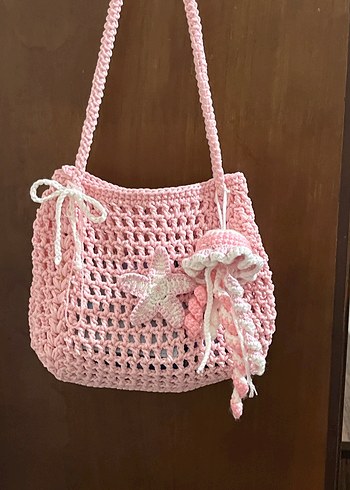 Zara Pembe Örgü çanta