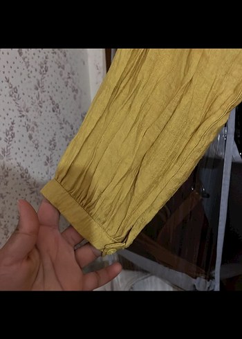 Zara Yağ yeşili Uzun Kollu Keten Elbise