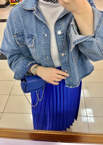 Parlak Mavi Pilili Etek - Görsel 2