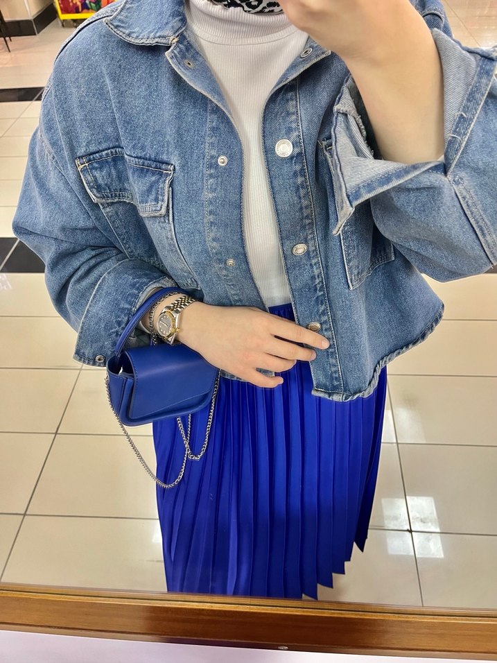 Parlak Mavi Pilili Etek - Görsel 2