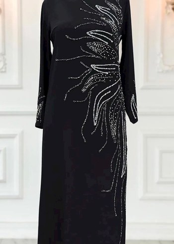 Mor, Uzun Kollu, Boncuk İşlemeli Uzun Elbise - Görsel 3