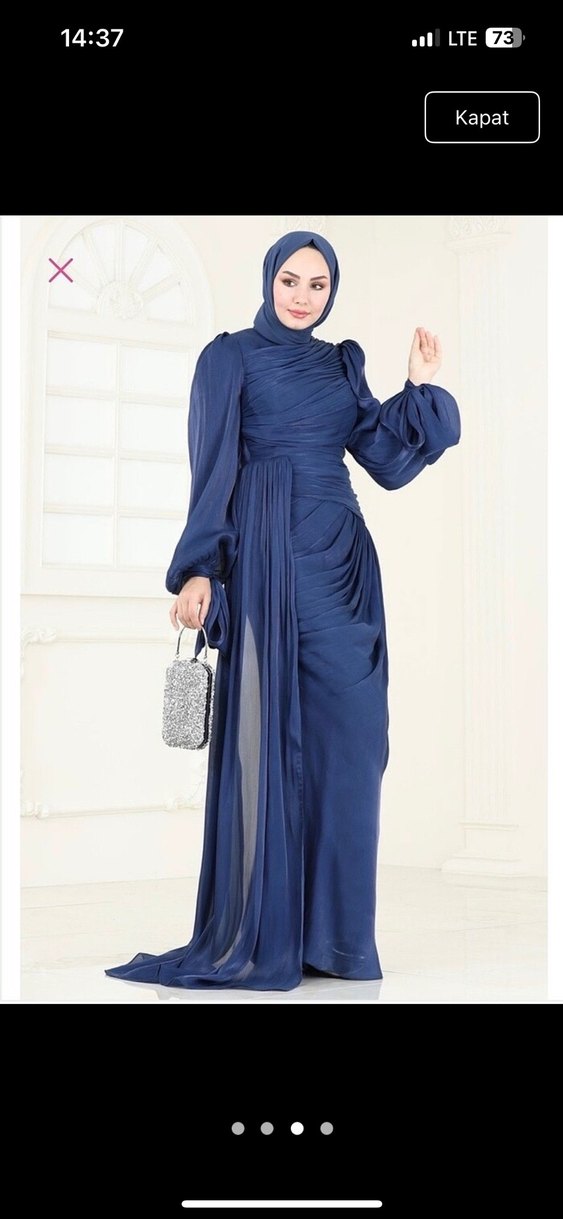 Drapeli Lacivert Uzun Abiye Elbise - Görsel 3