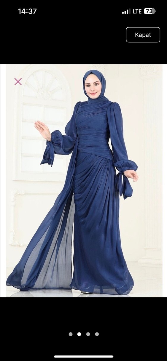 Drapeli Lacivert Uzun Abiye Elbise - Görsel 2