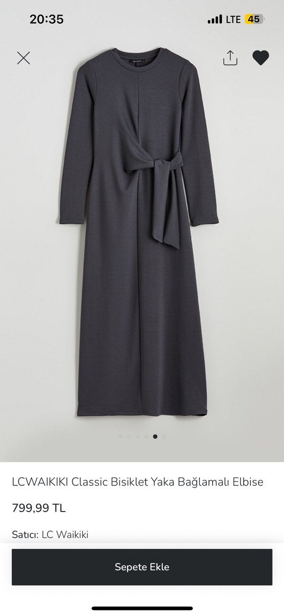 LC Waikiki Gri Uzun Bağlamalı Elbise - Görsel 3