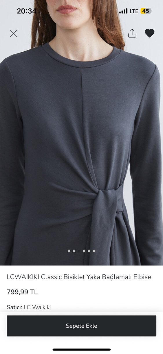 LC Waikiki Gri Uzun Bağlamalı Elbise - Görsel 2