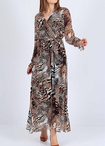 Leopar desenli elbise 
