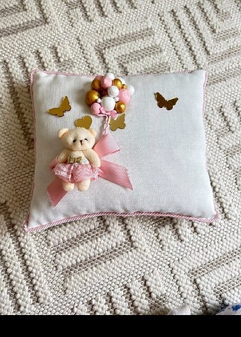 Nakışlı Pamuklu Pembe Çocuk Yastığı - Görsel 2