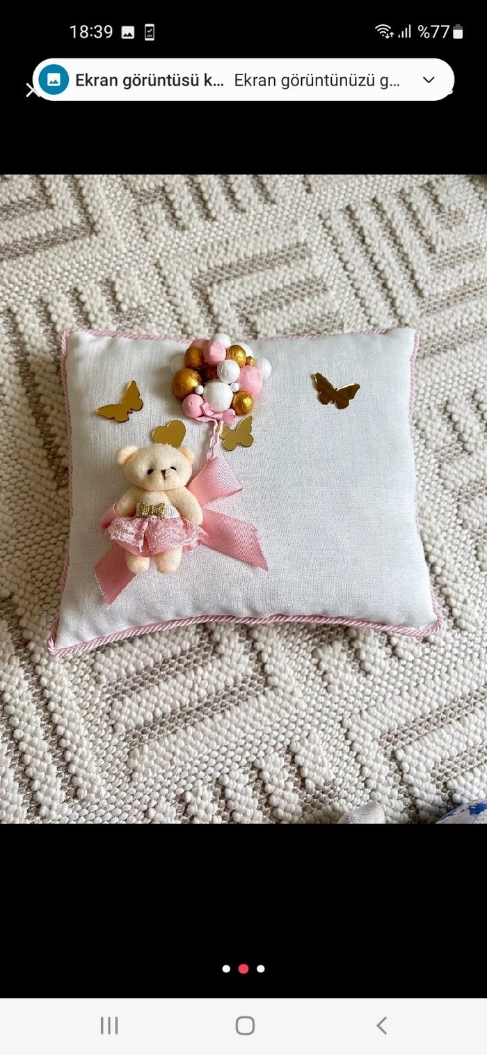 Nakışlı Pamuklu Pembe Çocuk Yastığı - Görsel 2