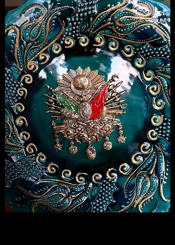 İşlemeli Boncuklu Turkuaz Vintage Dekoratif Tabak - Görsel 2