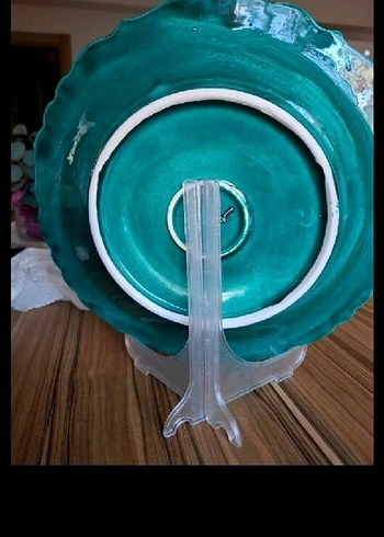 İşlemeli Boncuklu Turkuaz Vintage Dekoratif Tabak - Görsel 3