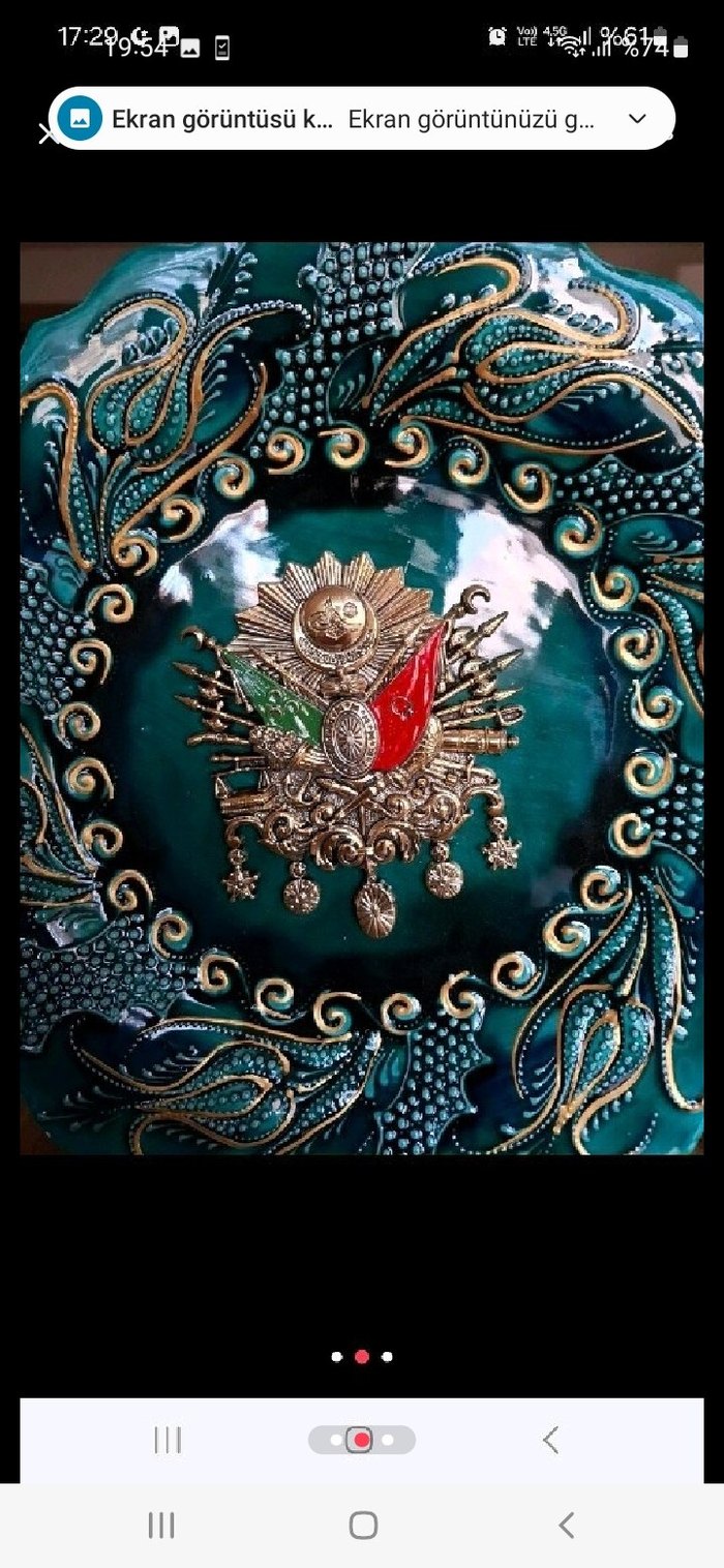 İşlemeli Boncuklu Turkuaz Vintage Dekoratif Tabak - Görsel 2