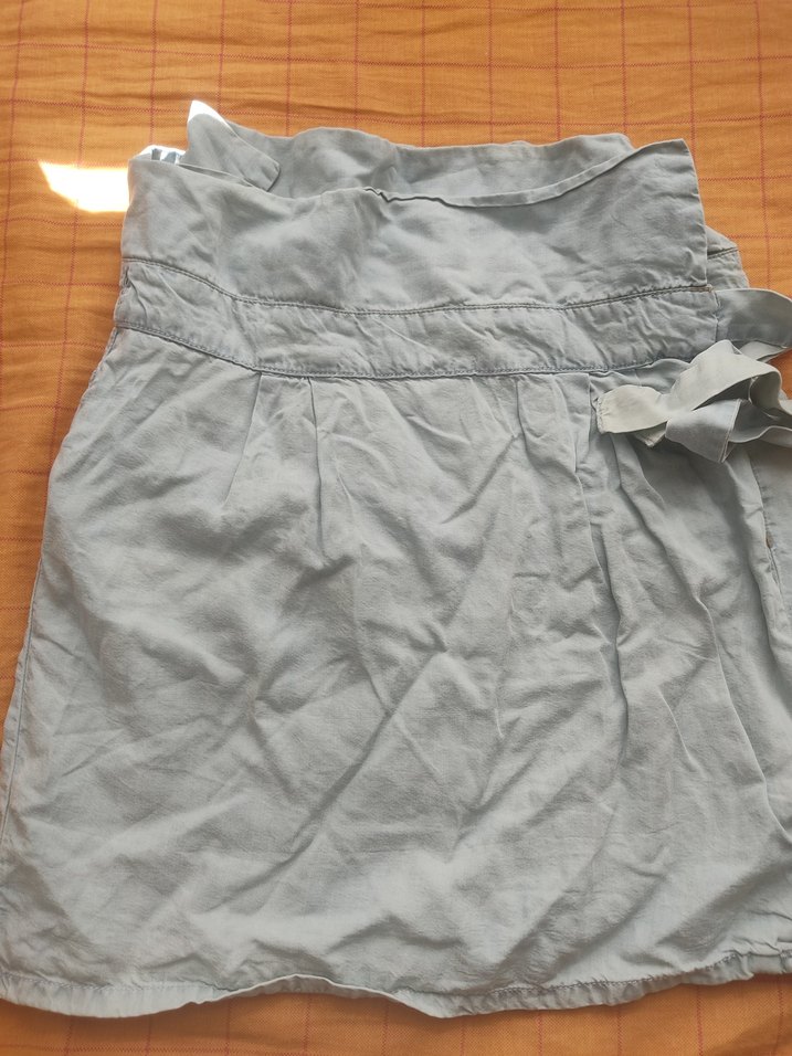 Gri Mini Kot Etek  Rahat Kesim - Görsel 3